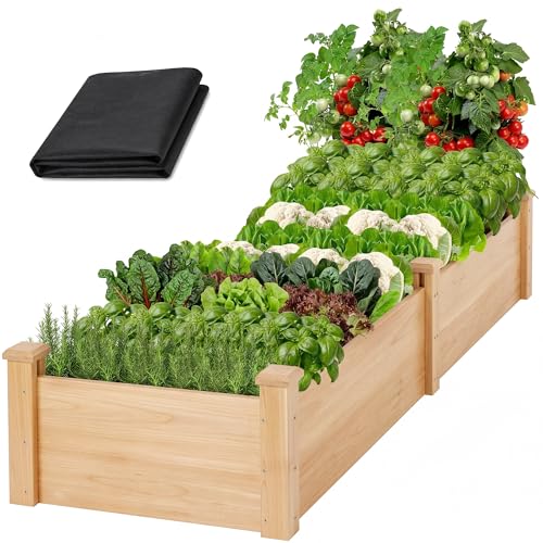 ZSYWODFO 8x2ft Outdoor Wooden Raised Garden Bed, Elevated Planter Box for Vegetables/Garden/Lawn/Patio, Natural Wood, 96 x 24 x 9in