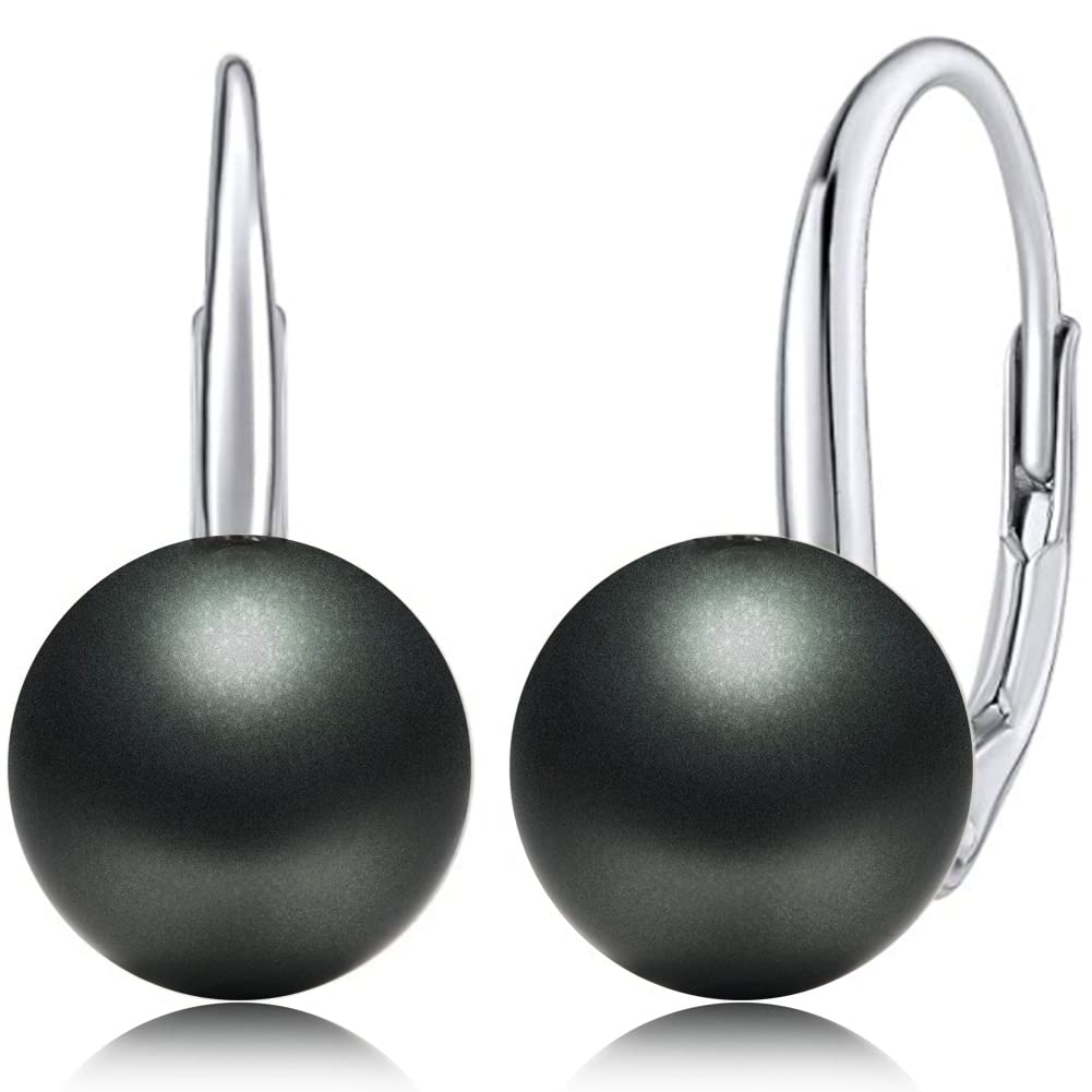 Pearl Earrings 18k White Gold Plated 925 Sterling Silver Pearl Earrings Hypoallergenic Pearl Drop Earrings with Best Pearl, Pearl Earrings Size 8mm-10mm Fine Jewelry for Women Ladies
