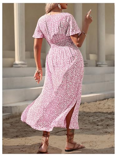 Image of Floerns Women's Plus Size Boho Floral V Neck Short Sleeve A Line Long Dress