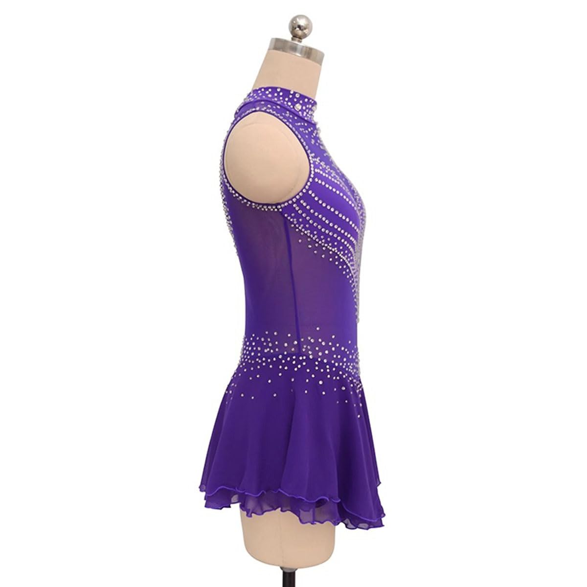 Vestido de Danza Patinaje Hielo para Mujer Maillot de Danza Maillot de Danza Moderna con Pedrerías Brillantes Leotardo de Baile sin Mangas Disfraz Bailarina
