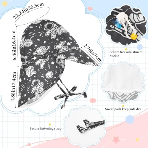 Astronaut Black Doodle Kid Sun Hats Boys Caps Baby Girls UV Protection Adjustable Traveling Swim4
