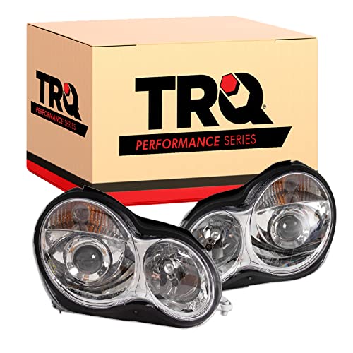 Image of TRQ Performance Driver and Passenger Side Headlight Assembly Set Chrome Housing Compatible with 01-05 Mercedes Benz C240 C320 05-07 Mercedes Benz C230 Halogen Only