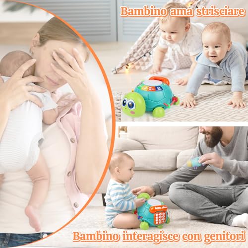 Herenear Baby Krabbel Spielzeug, Schildkröten Krabbelspielzeug mit Licht und Musik, Pädagogisches Spielzeug Baby, Lernspielzeug Geschenk, Kriechendes und Singendes Musikalisches Babyspielzeug