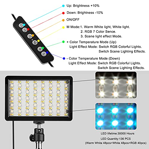 QEUOOIY 2 Packungen RGB LED Videoleuchte mit verstellbarem Stativ /Weißfilter, dimmbares 2500-6500K USB Studio… – Bild 5