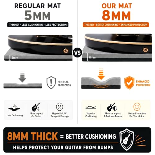 Image of Klyyo 41 In Guitar Mat with Neck Rest, 8mm Extra Thick TPE Non Slip,Grey | Dual Height Cradle for Bass Guitar, Repair Bench Pad for String Change Cleaning, Fits Acoustic Electric Ukulele
