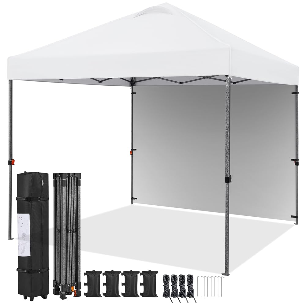 Yaheetech Tonnelle de Jardin avec Paroi Latérale 3 x 3 m Tonnelle Pliante, Tente Imperméable avec Sac de Transport Sac de Sable Cordes et Piquets pour Mariage Camping Jardin Fêtes Foire Blanc