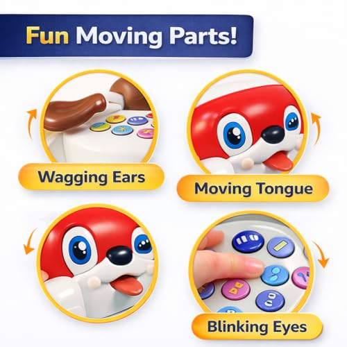 Image of Brand Conquer Educational Dog Telephone Toy for Kids | Interactive Learning Toy with Lights, Music & Bump & Go Action | Number Learning Toy with Sound & Movement | Baby & Toddler Toy (Red)
