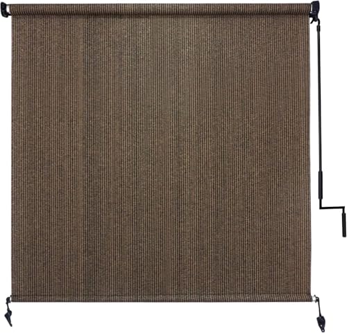 Sunocity Outdoor Roller Shade 8' W x 8' H Cordless - Two Pole Splicing Design Exterior Roll Up Blinds with One-Piece 90% UV Block Fabric for Patio, Backyard, Pergola & Balcony, Mocha