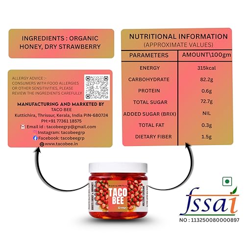 Image of Taco Bee Strawberry With Honey | Premium | Sweet And Healthy | Rich In Antioxidants | Immunity & Energy Booster | Pure And Natural Organic Honey | Strawberry Mixed Honey (400 Gm)