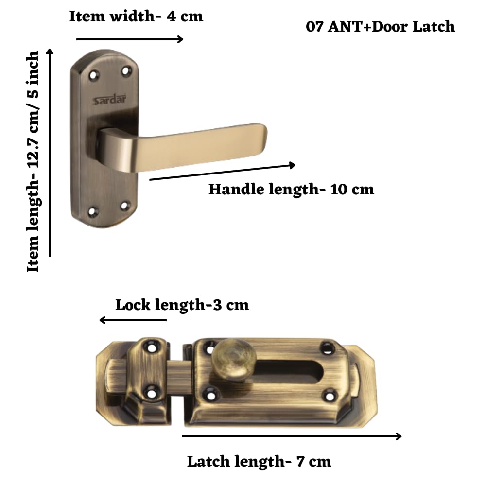 SARDAR 07 Antique 5" Iron Bathroom Door Handle Set with Keyless Baby Latch-Tower Bolt/Push to Close Latch (with Door Latch) — Amazon image 2