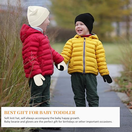 Image of Baby Beanie Hat Gloves Set, Kids Winter Warm Knit Hat with glvoes,Toddler Soft Beanie for Little Boys Little Girls Children