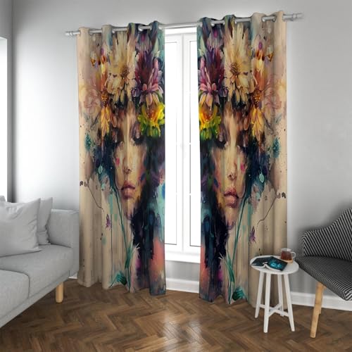 UIRINGART Flores de Colores Cortinas Opacas Hermosa Chica Cortinas con Aislamiento térmico Cortinas de Ventana de reducción de Ruido para la Sala de Estar del Dormitorio 2 Paneles H229xB168