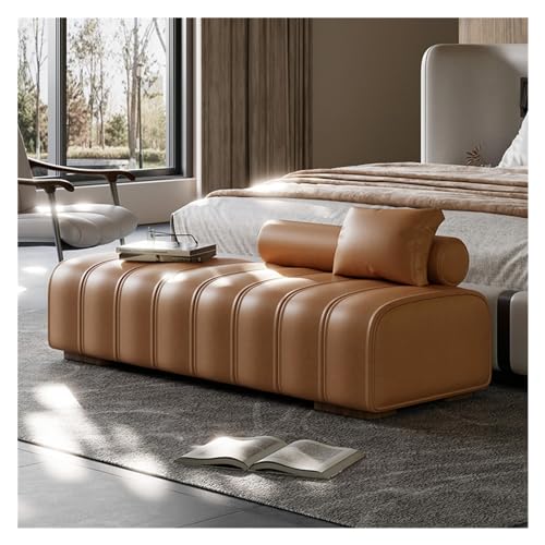 Foot Stool for Bed Faux Leather Upholstered Bed End Bench Modern Bench, Living Room Entry Bedroom Rectangular Bench Bed Step Stools for High Beds(Orange,120 * 45 * 43cm)