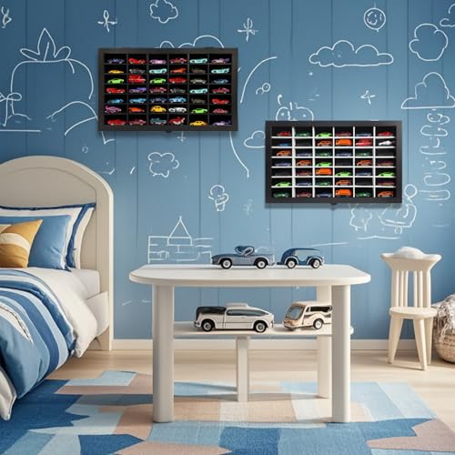 Image of 1 /64 Diecast Toy Car Display Case Model Car Organizer Storage Cabinet Wall Mount with Acrylic Glass Door & Removable Black Shelf - Holds Up to 42 Cars, Black
