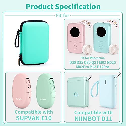 Image of Phomemo D30 D35 Label Marker, Green Case with 6 Rolls Color Combination Set, Label Tapes, Waterproof Storage Bag with Black on White, Clear Starry Sky Label Tapes,