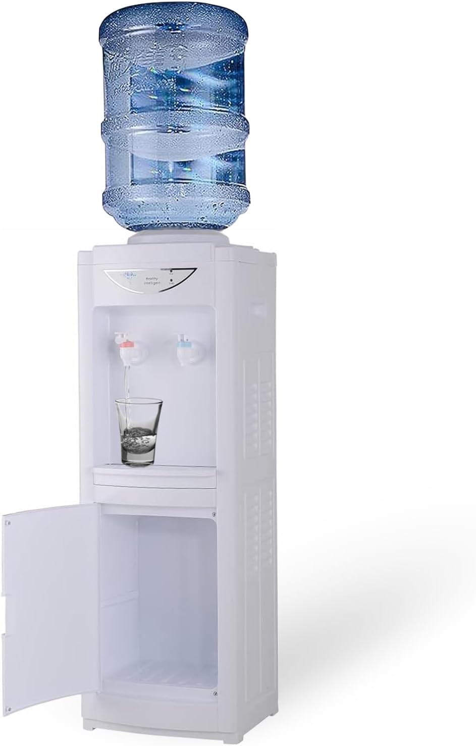 Top Loading Water Cooler Dispenser for 3 or 5 Gallon with Child Safety Lock & Storage Cabinet, Hot/Cold Water for Kitchens, Home, Office (White)