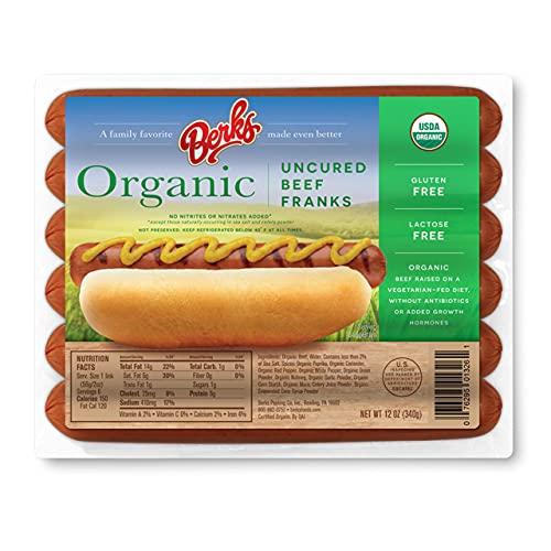 Berks Organic Uncured All Beef Hot Dogs, 6 Per Pack (Pack Of 3), Gluten-Free, Lactose-Free, No Added Nitrites Or Nitrates #TOP2