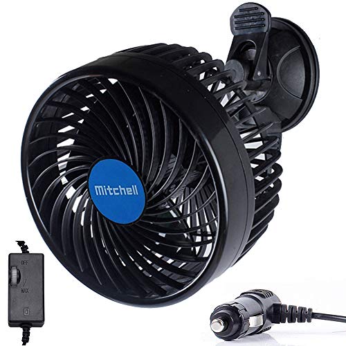 QIFUN 12V 6 inch Car Cooling Fan, 360 Degree Adjustable Vehicle Fan, Powerful Ventilation Electric Fans with Suction Cup & Cigarette Lighter Plug for Car Truck Van SUV RV Boat