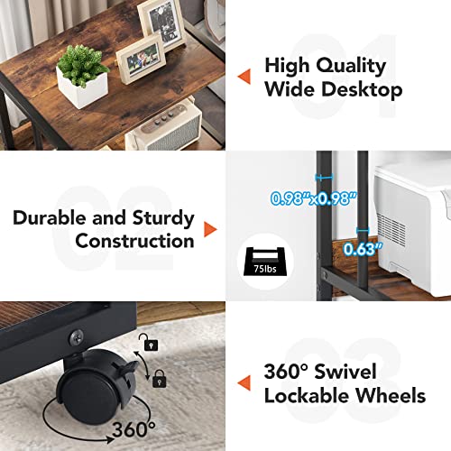 Tribesigns 3-Shelf Printer Stand With Storage, Rolling Printer Table Machine Cart With Wheels, Mobile Desk Organizer Shelves For Office And Home (Rustic Brown) #TOP3