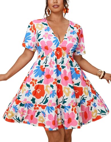 Image of Plus Size Summer Dresses for Women Casual Short Sleeves A Line Midi Dress