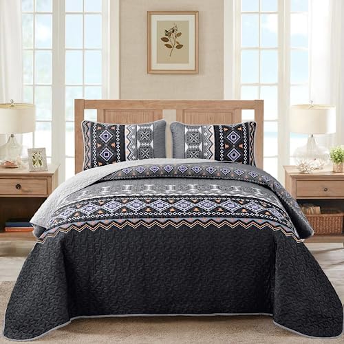 Amazon.com: WONGS BEDDING Boho Quilt Set King,Black Grey Bedspread ...