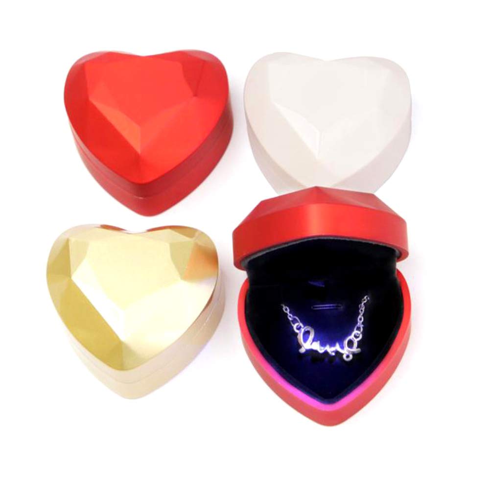 Porta Anello di Fidanzamento a Forma di Cuore con Luce LED, Scatola portaoggetti per Gioielli, Regalo di San Valentino, Rosso