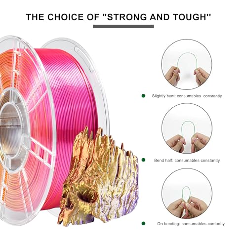Image of iBOSS Silk Tri-Color Coextruded PLA Plus Filament, 3D Printer Filament Silk Red-Gold-Purple, Silk Magic Triple Color PLA+ Filament 1.75mm±0.02, 1kg /2.2lbs Spool, Fits for Most FDM 3D Printers