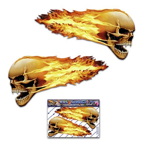 Flaming Skull Car Decals Scary Halloween Funny Large Vinyl Stickers Pack For Walls Laptop Tablets Luggage Bicycle Motorcycle Caravans Van Camper Trucks - Jas Stickers -Us16_3 #TOP5
