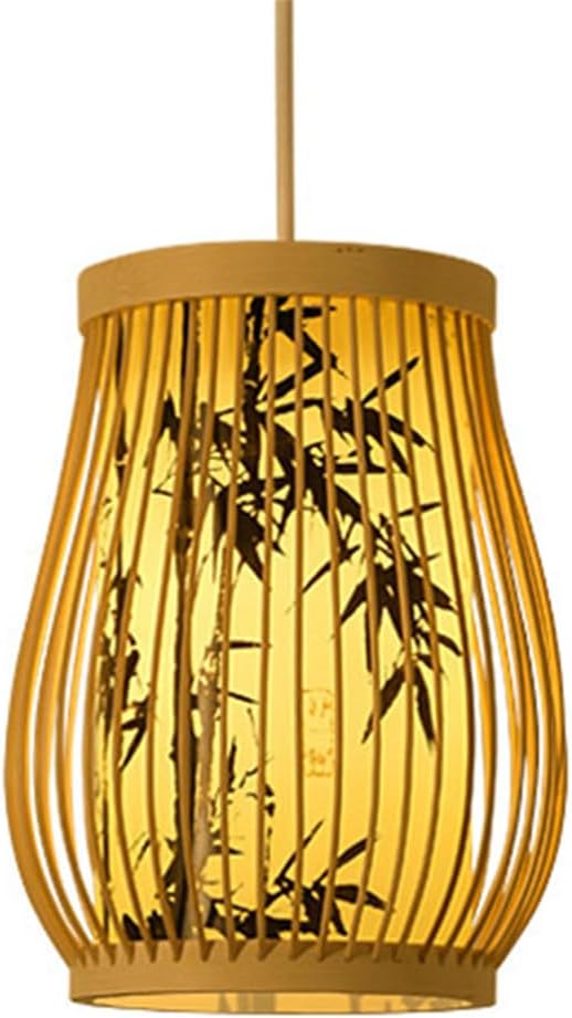 Bamboo Art Light, 7.8Inch Hand-Woven Lamp Shade 1-Pack Boho Design Bamboo Lamp Beige Rustic Island Dining Ceiling Light for Living Room, Kitchen, Farmhouse, Bedroom 1-Light/D