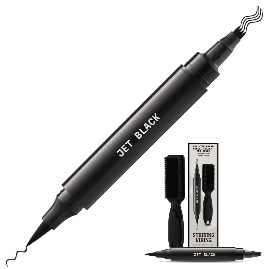 Striking Viking Beard Pencil Filler, nero profondo, set di matite da barba impermeabile, realistica e durevole, con 1 penna stilografica e pennello, migliora i peli del viso