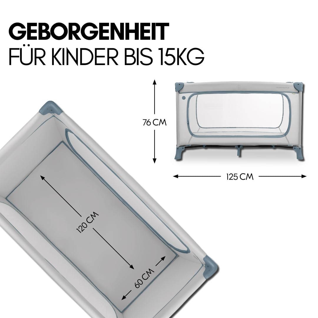hauck Kinderreisebett Dream N Play Plus – XXL Zubehörpaket mit Matratze, Spielzelt & Insektenschutz, faltbar & klappbar, Tasche & großem Eingang – Dusty Blue