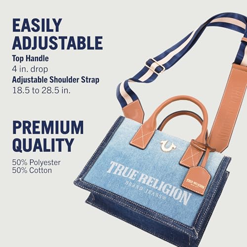 Image of True Religion Women's Tote Bag, Medium Travel Purse Handbag with Adjustable Shoulder Strap and Horseshoe Logo