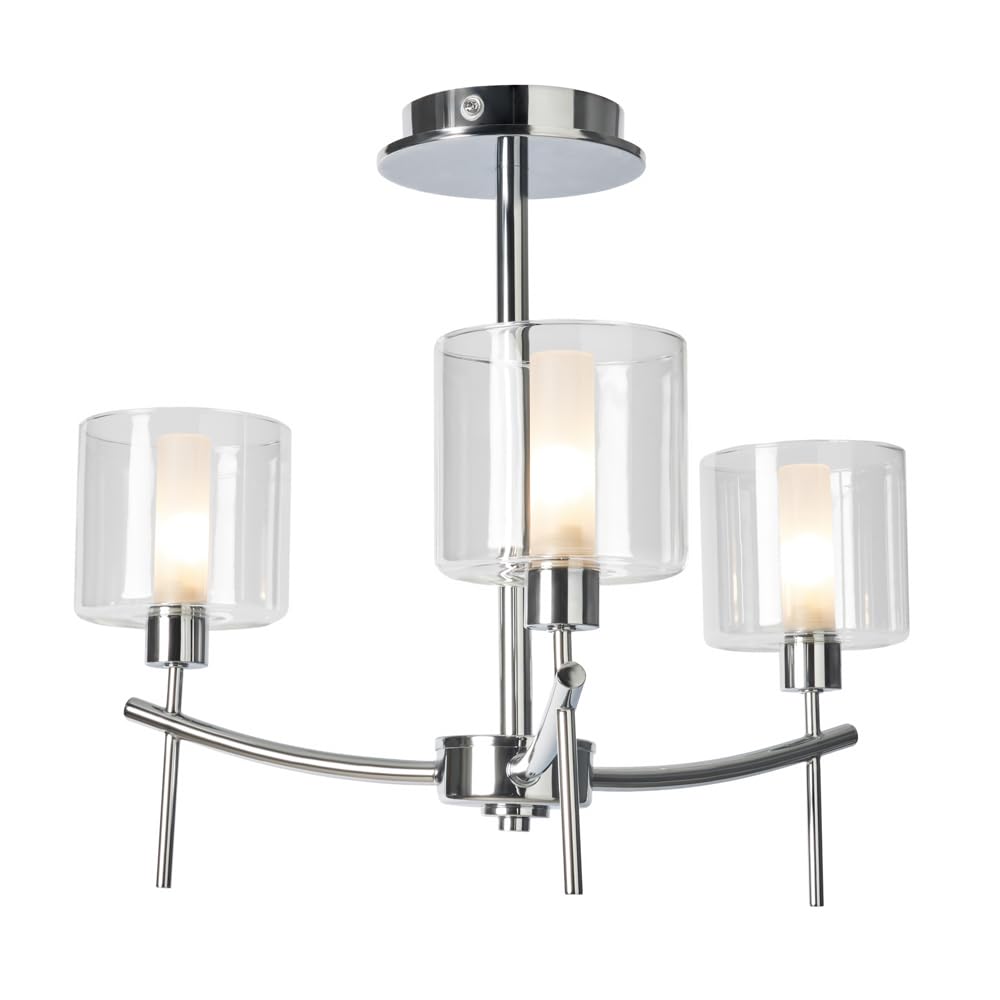 Litecraft Polished Chrome Laverne Ceiling Light Bathroom Semi Flush Mount 3 Arm