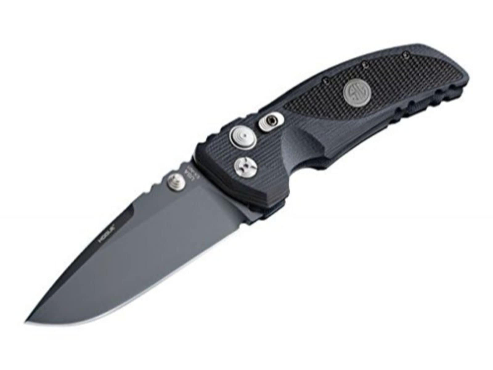 36172 EX-01 3.5" Sig Tactical Folder Drop Point Blade Grey PVD G-10 Frame - Solid Black - Black Sig Medallion