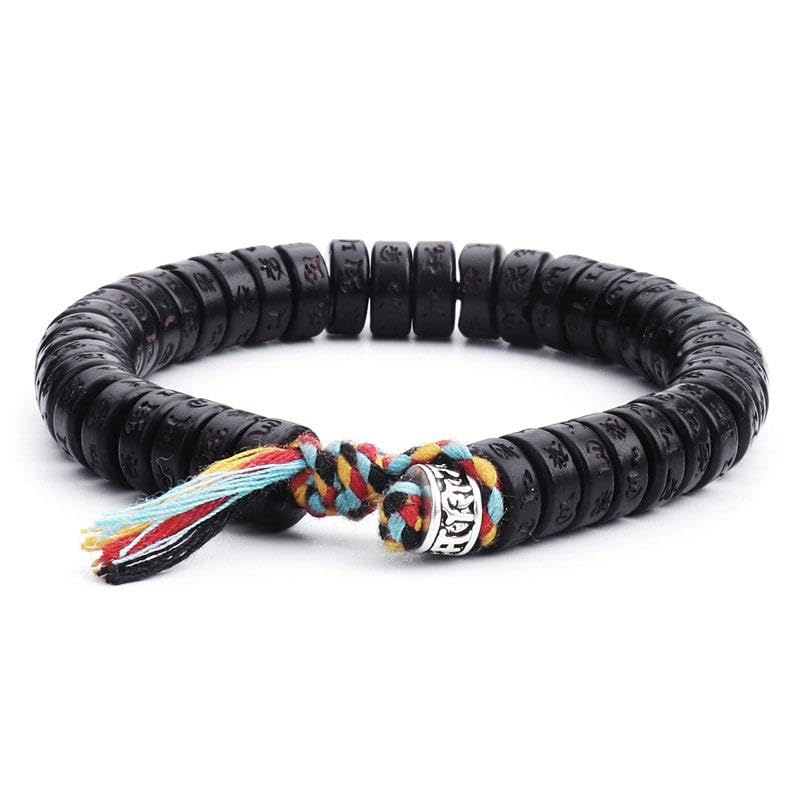 Buddha & Karma Coconut Shell Beads Om Mani Padme Hum Bracelet – Handmade Buddhist Bracelet for Protection, Spiritual Energy, and Inner Peace – Adjustable Meditation Wristband for Men & Women