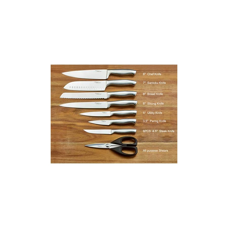 Marco-Almond-KYA26-Knife-Sets-14-Pieces-Stainless-Steel-Cutlery-Kitchen-Knife-Set-with-Block-Hollow-Handle-Self-Sharpening-Knife-Block-Set Marco Almond® Knife Block Set, KYA26 Knife Set with Block, 14 Pieces Stainless Steel Chef Kitchen Knives with Built-in Sharpener