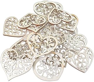 Amosfun 100pcs Wedding Wooden Slices Heart Hollow Out Flower Wood Piece Decor DIY Wood Embellishments Crafts Pendant for Christmas Wedding
