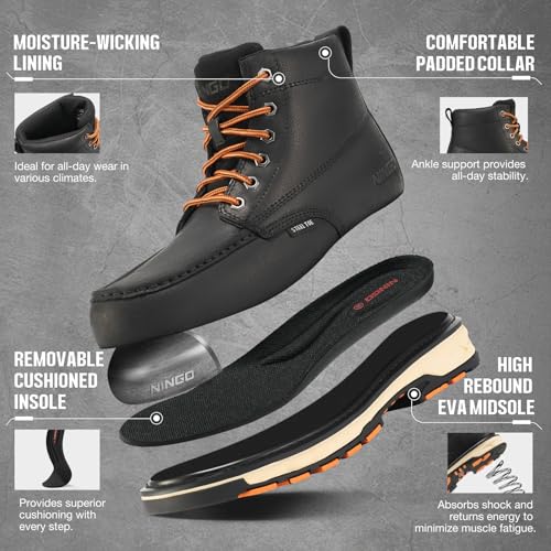 Image of NINGO Steel Toe Work Boots for Men, Puncture Proof & Non Slip Work Boots, Mens Safety Moc Toe Work Shoes with EH Protection, Water & Oil Resistant for Construction, Hunting, Welding