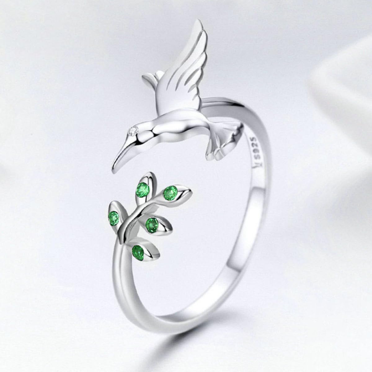 Baluue Anello Regolabile da Donna Design Colibrì e Foglie, Gioielli a Forma di Volatile, Anello Aperto Leggero e Comodo per Uso Quotidiano