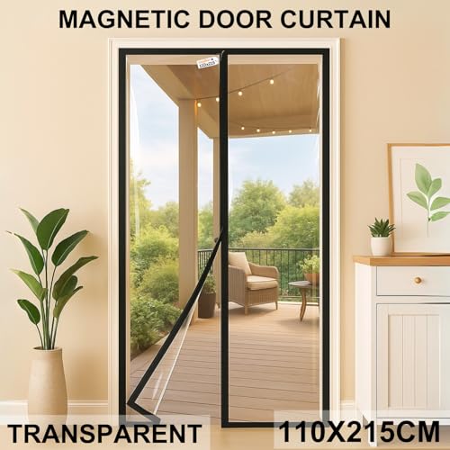 Image of Royalkart Transparent PVC Magnetic Door Curtain | Hands Free Self-Closing Screen | Blocks Insects & Outside Dust | Clear See-Through Screen for Home, Kitchen, AC Room, Shop | Door Size- 110cm x 215cm