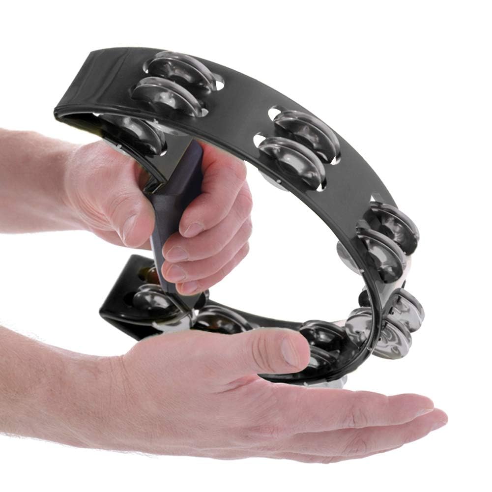 Cembalo a Mezzaluna Fatto a Mano, Jingle a Doppio Tamburello per Gruppi di Lezioni di Musica di Cantanti Musicisti (Nero)