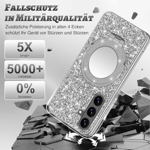 Coque Samsung S26 5G magnétique anti-rayures à paillettes argent - 4
