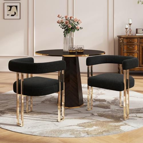 Hyfirm Set of 2 Modern Black Boucle Dining Chairs with