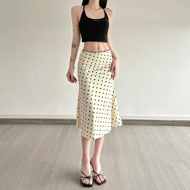 Wuitrie Polka Dot Midi Skirt for Women 2025 Summer Fashion Slim High Waist Hip Long Skirts4