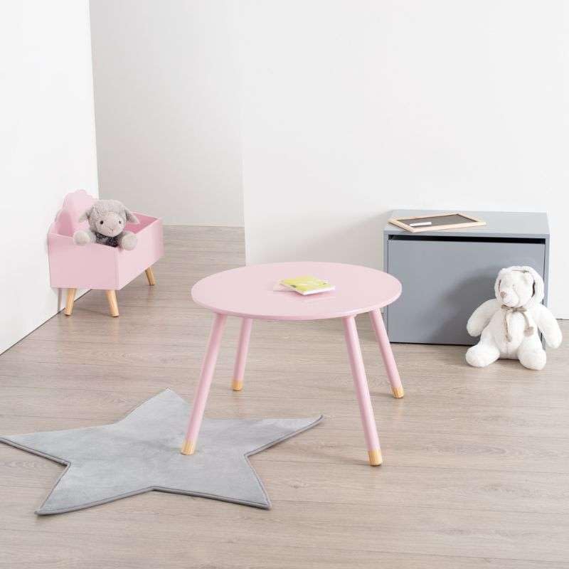 Miroytengo Mesa Infantil Dormitorio Douceur con Patas de Madera Estilo Infantil en Color Rosa y Roble Claro 60x60 cm