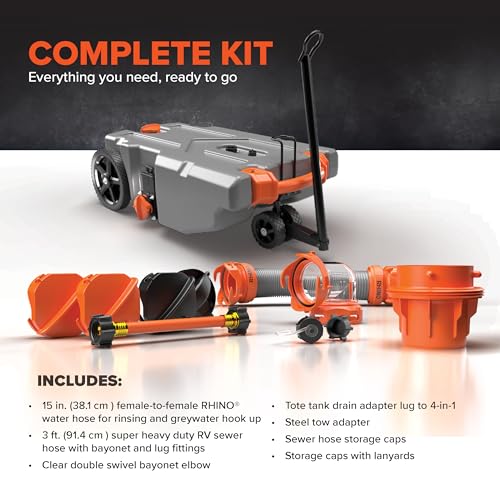 Camco Rhino 36-Gallon Portable RV Tote Tank - Features 2 Steerable...