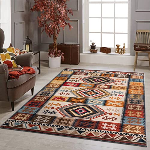 TALETA Teppich Wohnzimmer waschbar,Vintage Kelim Teppich, Kurzflor Teppich, Küchenteppich für...