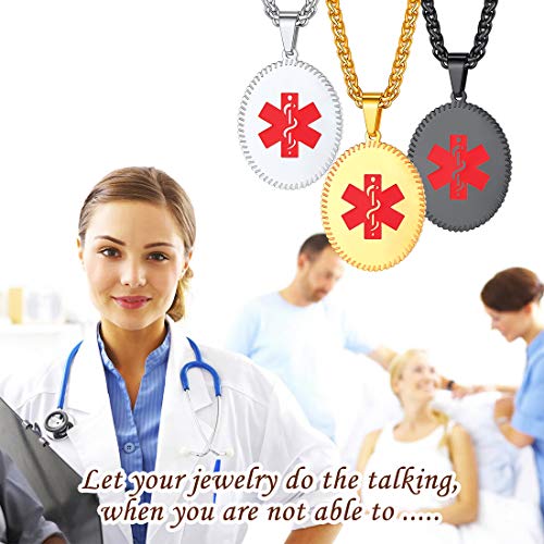 Colar U7 Free Engrave Medical Alert ID feminino, masculino, joia personalizada de identificação de e