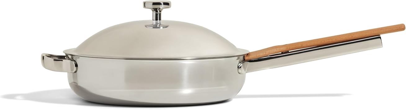 Our Place Titanium Always Pan Pro - 10.6" 2.8 Quart Non-Coated Non-Stick Technology | 3-Ply Titanium & Stainless Steel | Oven, Induction & Countertop Safe up to 1600 Degrees Fahrenheit | Spatula