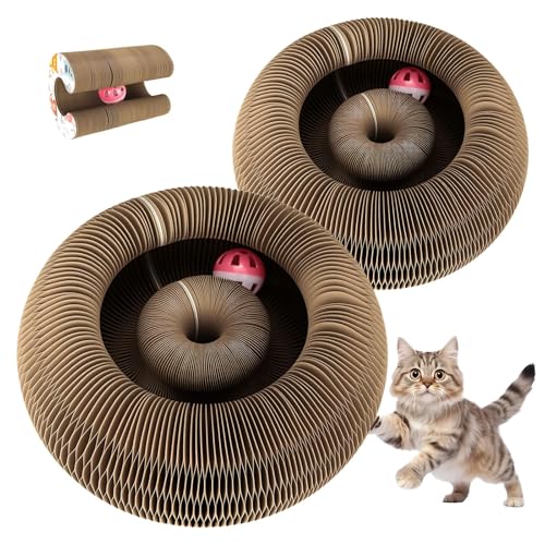 Cat Toys & Cat Scratching Board, Reversible Magic Organ Infinity Cardboard, Kitten Scratcher Pads for Outdor Indoor 2-Pack